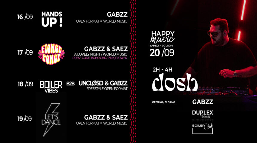 LINE UP DU 16 au 20/09 !
