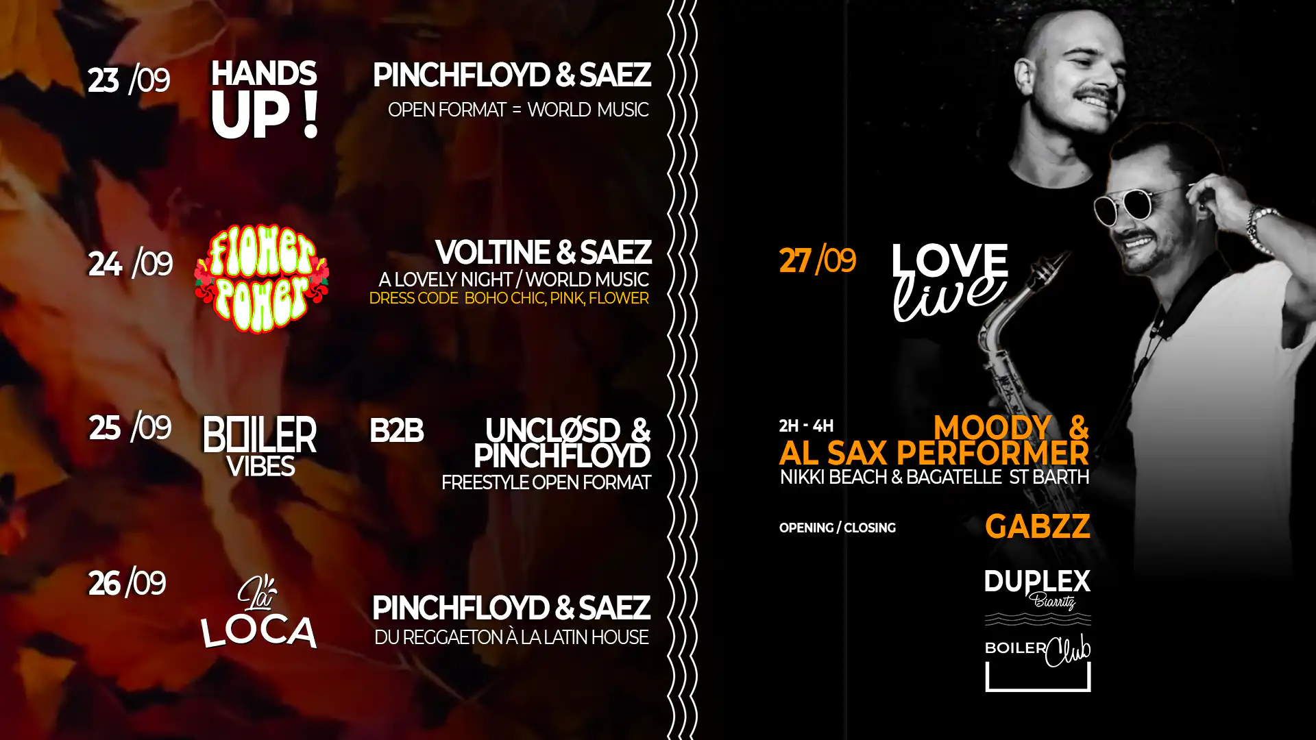 LINE UP DU 23 au 27/09 !